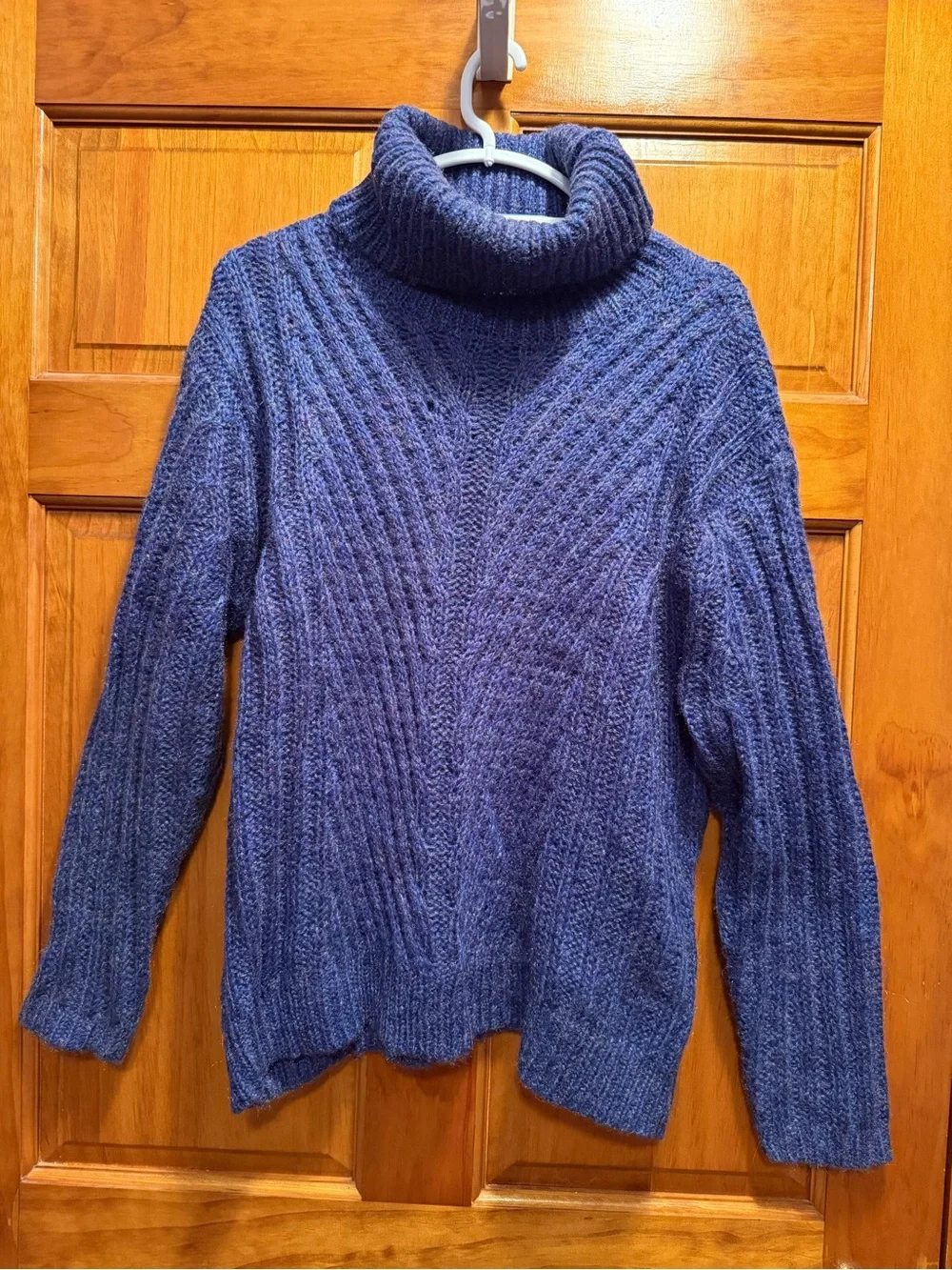 white birch Blue Ribbed Cable Turtleneck Sweater